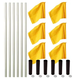 Hj&#248;rnestolper allround med flagg 6 hvite stolper med gule flagg