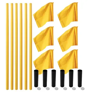 Hj&#248;rnestolper allround med flagg 6 gule stolper med gule flagg