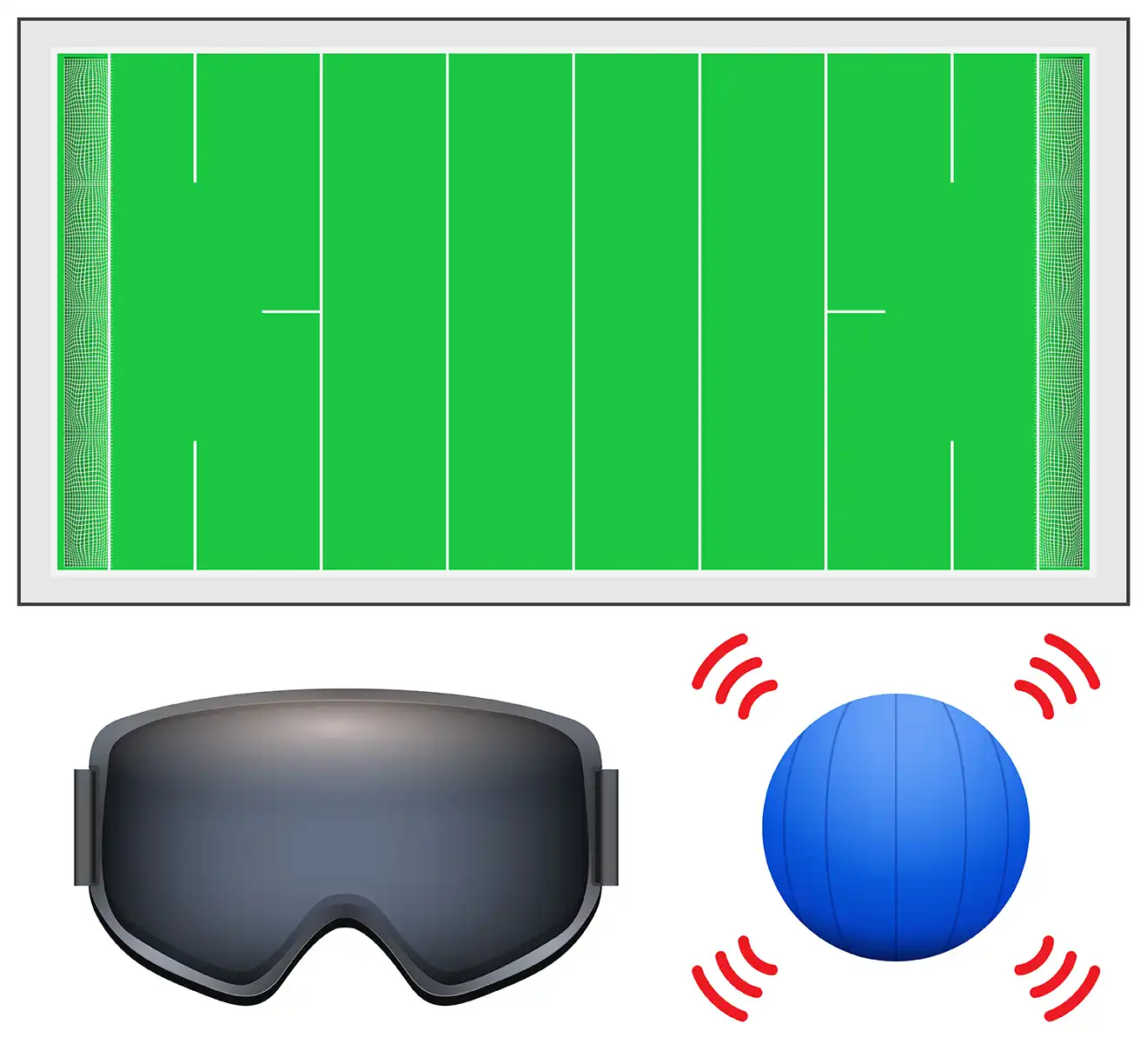 Illustrasjon av utstyr til Goalball